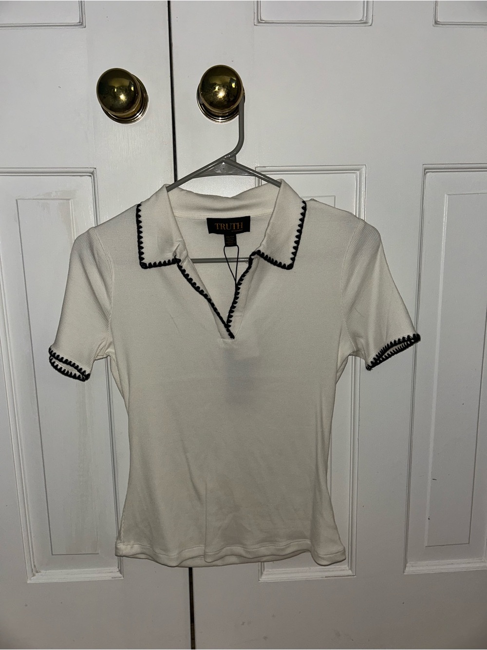 TRUTH White Short-Sleeve Polo Top with Black Trim